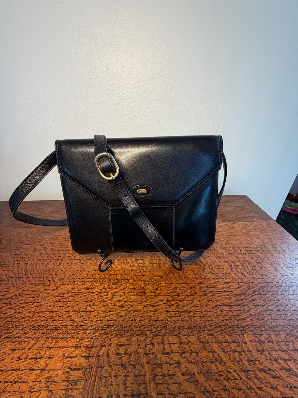 Bally Vintage Black Leather Envelope Crossbody Shoulder Bag
